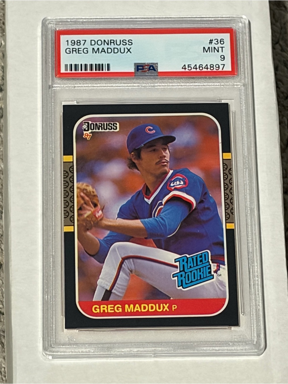 Greg Maddux 1987 Donruss Rookie PSA 9 Mint graded card Chicago Cubs